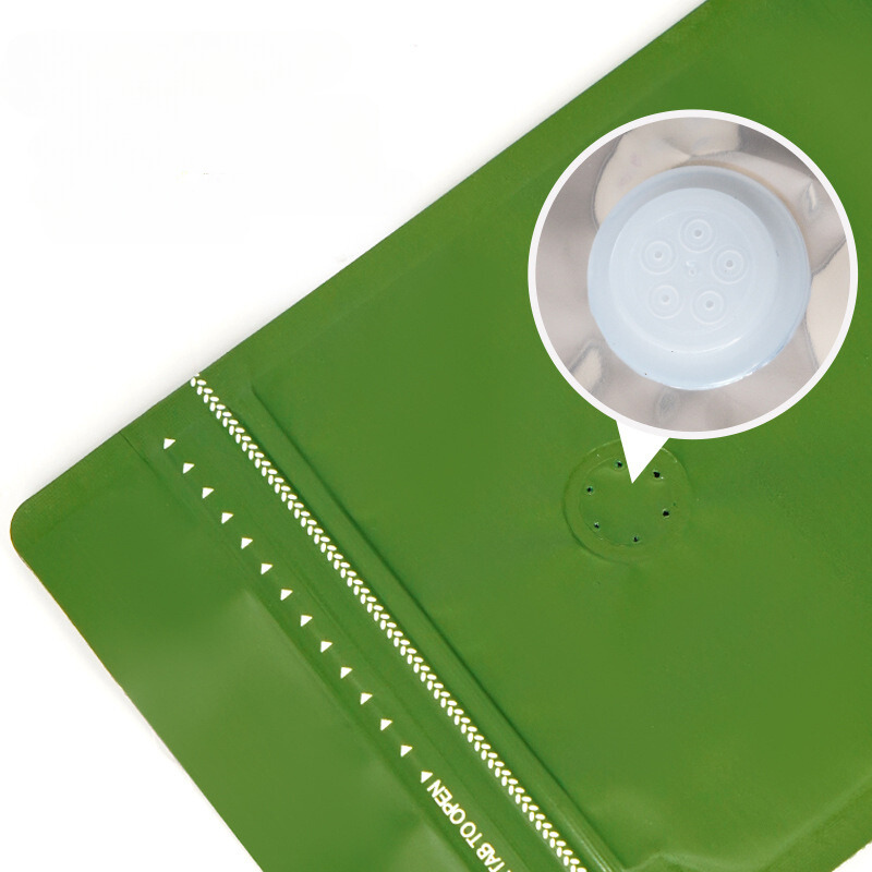 Custom Printed Logo Matt Green Coffee Beans Packaging Aluminum Foil Coffee Pouch With Air Valve