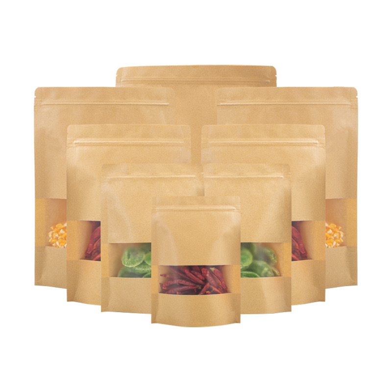 In Stock Blank Zipper Paper Packaging Bag Various Size Kraft Paper Stand up Pouch for Food