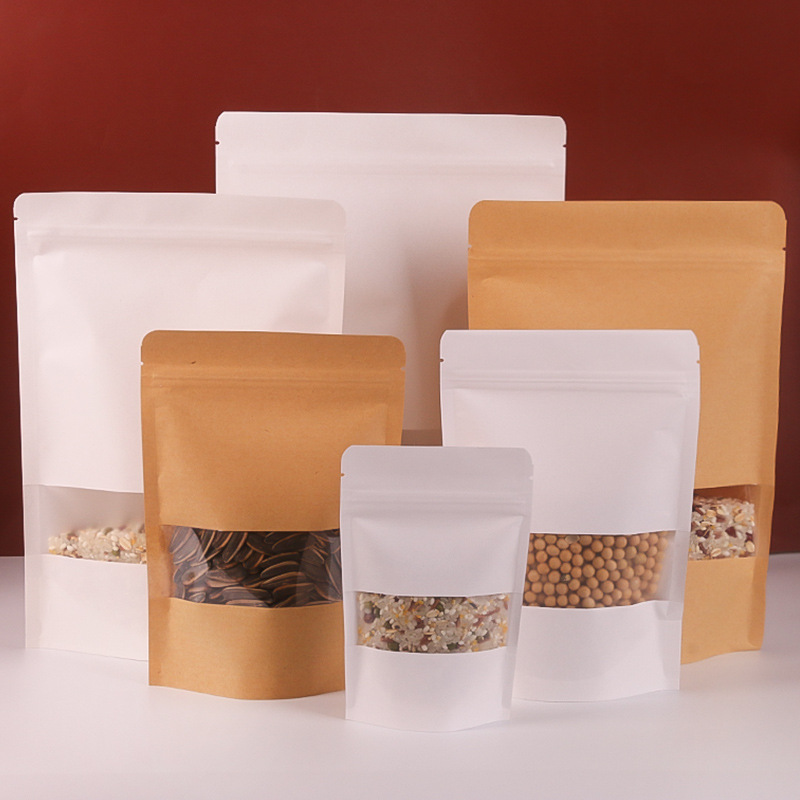 In Stock Blank Zipper Paper Packaging Bag Various Size Kraft Paper Stand up Pouch for Food