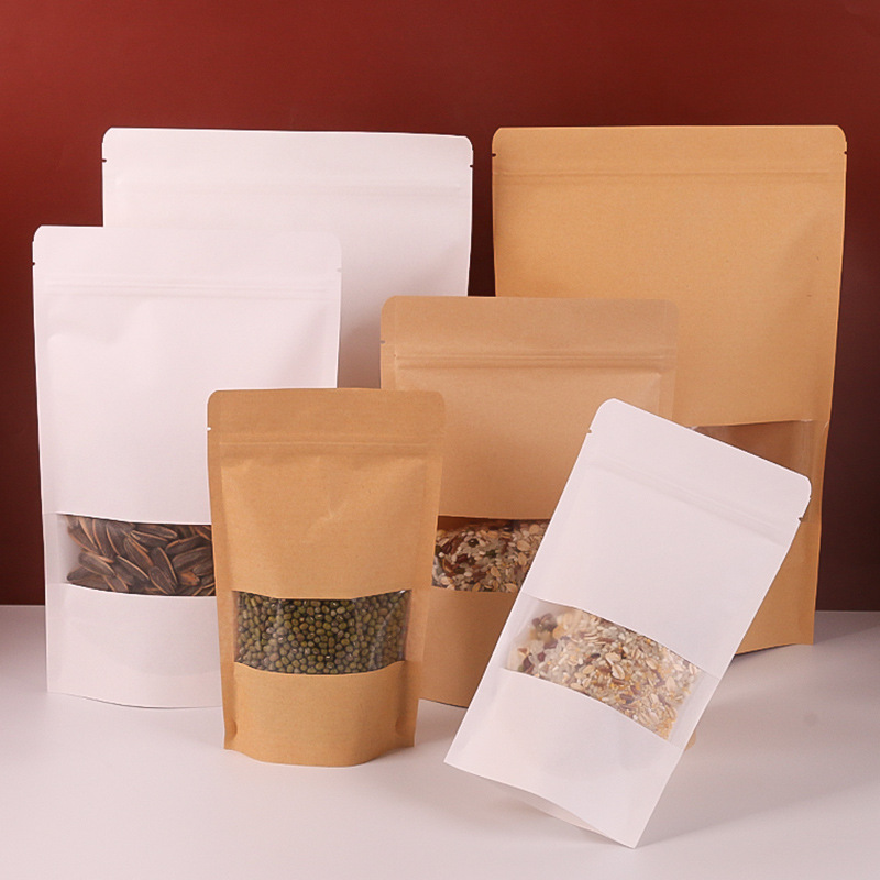 In Stock Blank Zipper Paper Packaging Bag Various Size Kraft Paper Stand up Pouch for Food