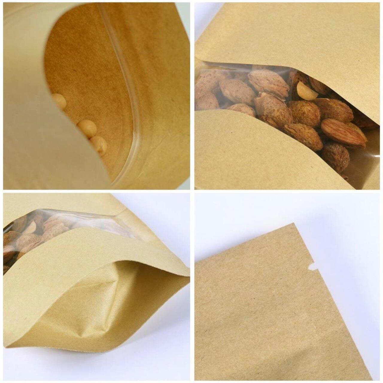 In Stock Blank Zipper Paper Packaging Bag Various Size Kraft Paper Stand up Pouch for Food