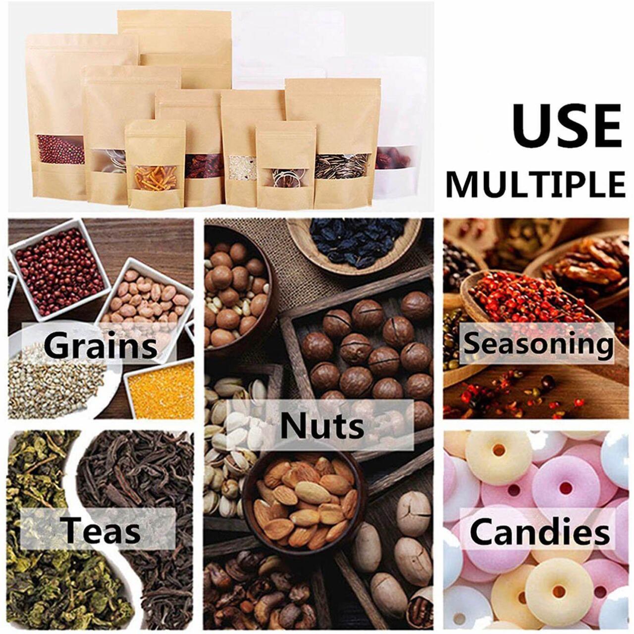 In Stock Blank Zipper Paper Packaging Bag Various Size Kraft Paper Stand up Pouch for Food