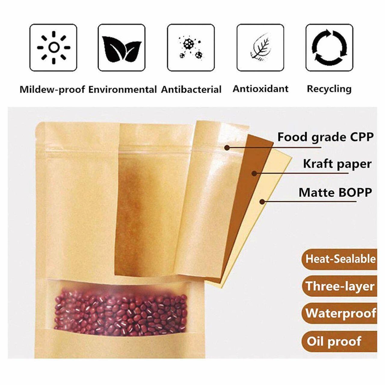 In Stock Blank Zipper Paper Packaging Bag Various Size Kraft Paper Stand up Pouch for Food